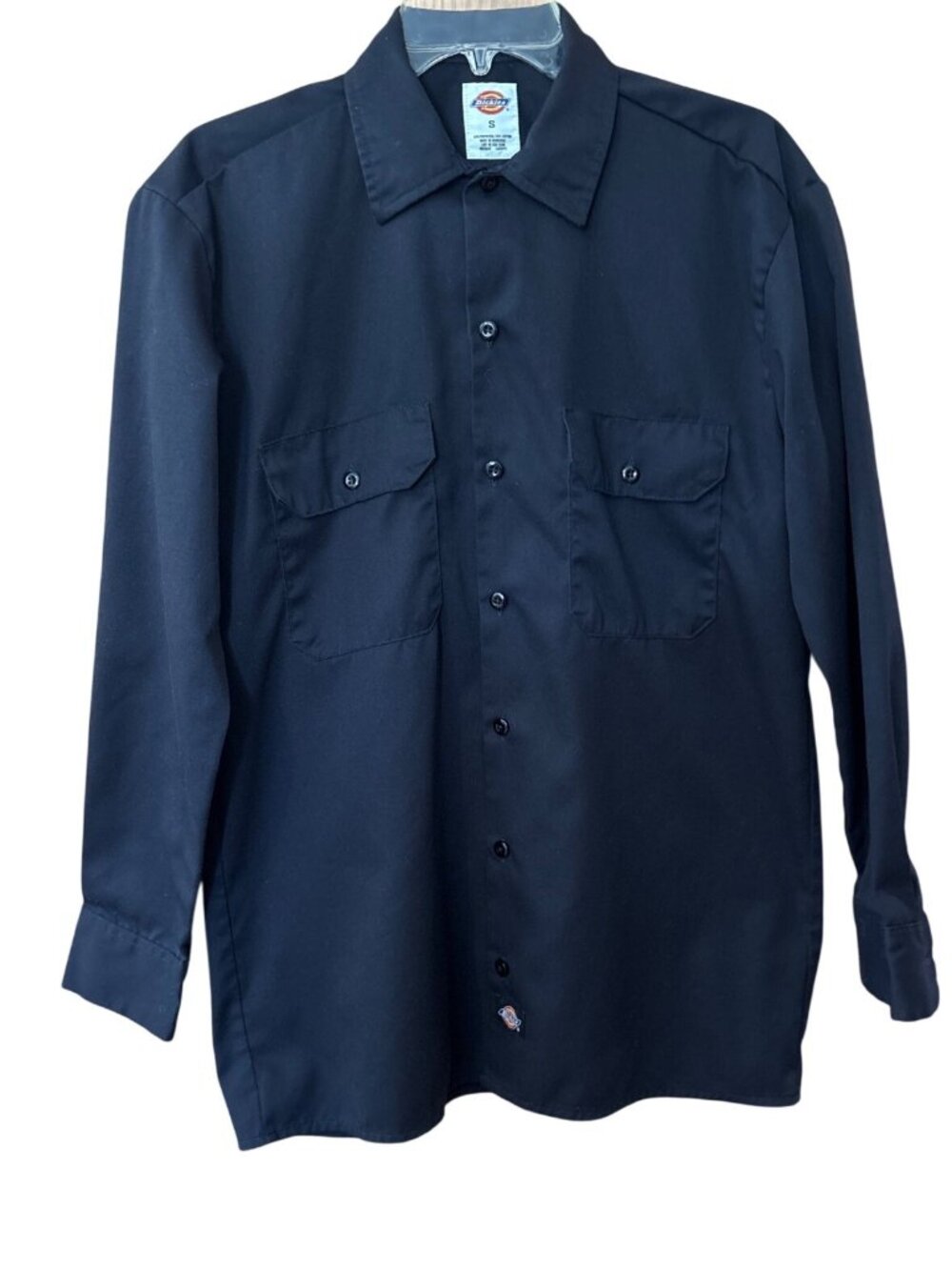 Dickies Black Long Sleeve Button-Down Work Shirt Size Small Durable Blend Dual C